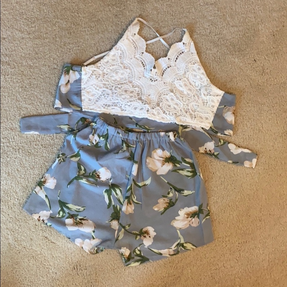 Two Piece Lace Top and Short Set